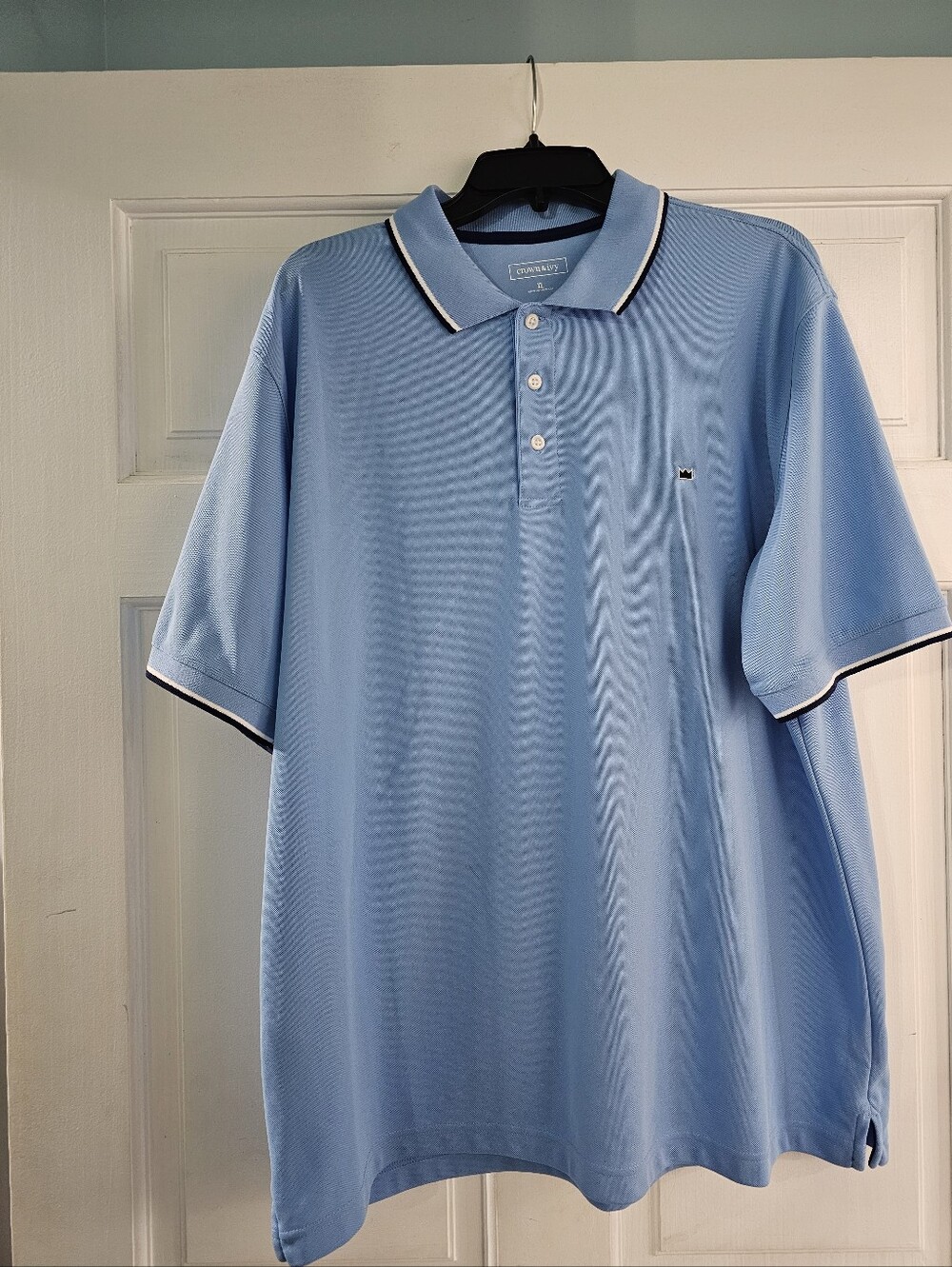 crown & ivy Light Blue Pique Polo with Contrast Trim